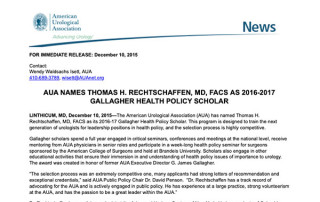 AUA Names Thomas H. Rechtschaffen Gallagher Health Policy Scholar